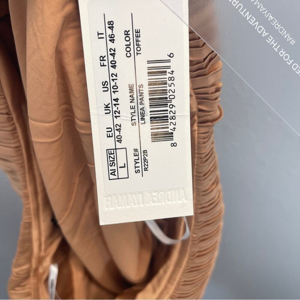 Andrea Iyamah Linea Toffee Pleated Wide-Leg Pants Peplum Waist - Picture 6 of 13